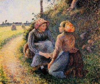 Camille Pissarro : Seated and Kneeling Peasants